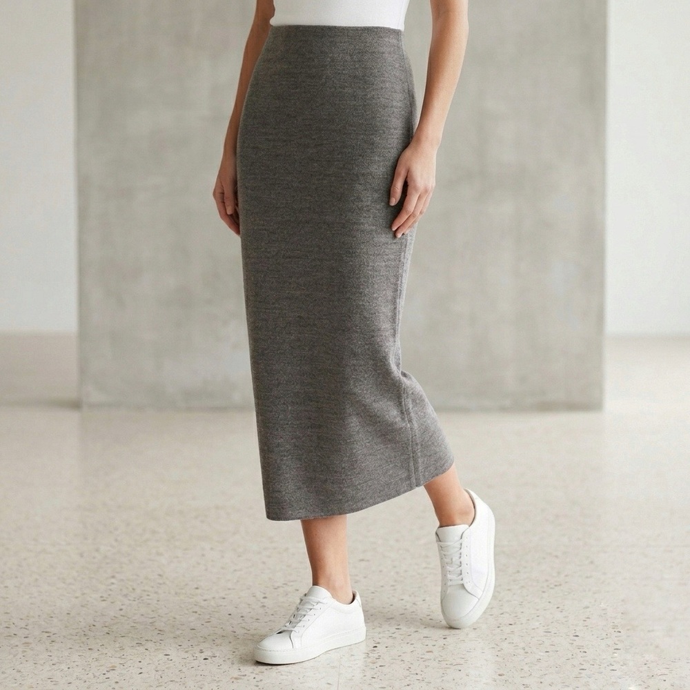 Zara Knit Midi Skirt Elastic Waist Warm Gray S
